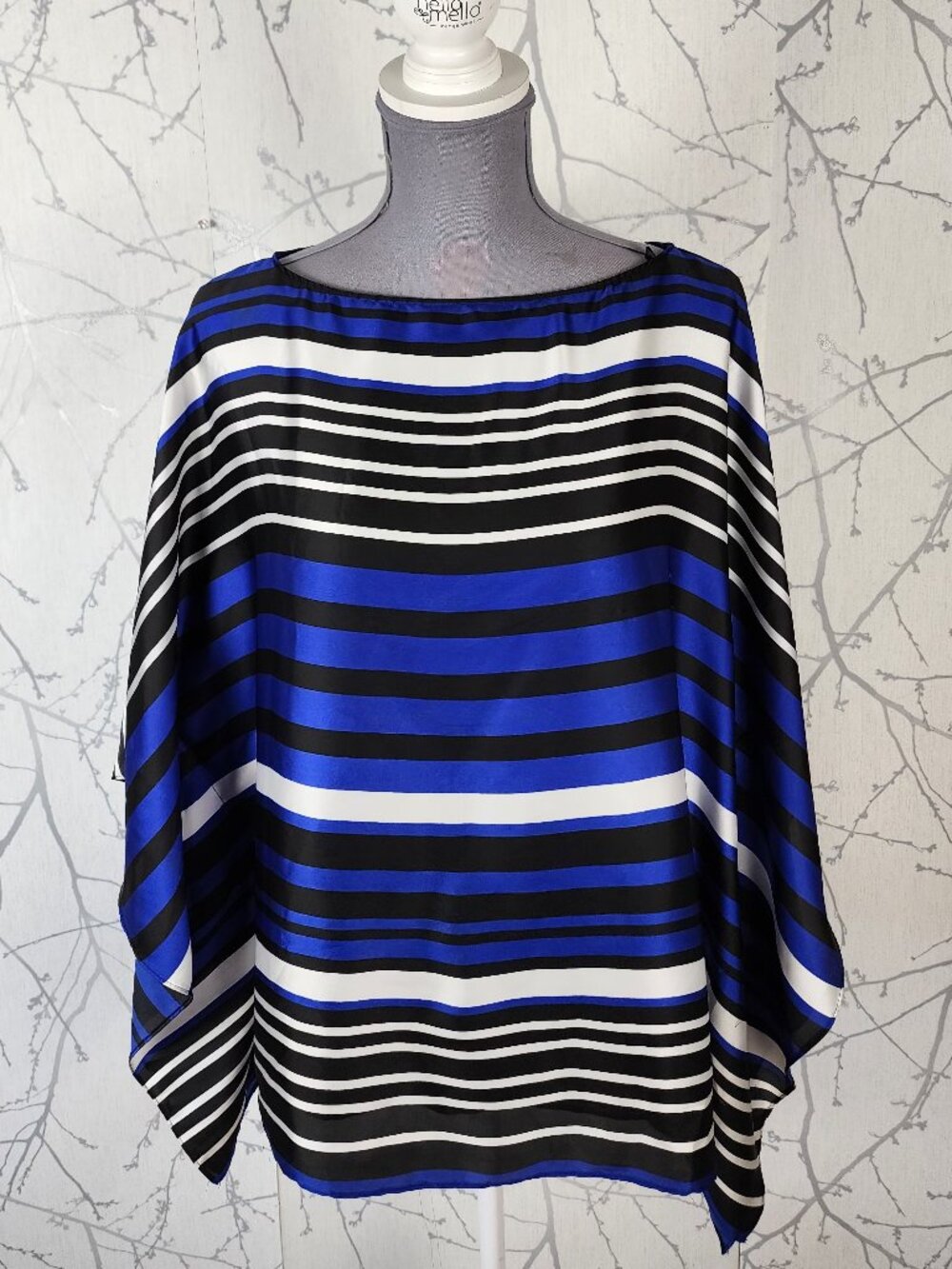 Lauren Ralph Lauren Satin Stripe Boat Neck Kaftan Blouse